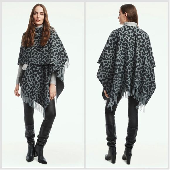 NWT Brooks Brothers Wool Cashmere Animal Print Ruana Wrap Shawl Fringe - Picture 1 of 9